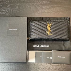 Monogram Matelasse Leather Zip Around YSL Wallet- Saint Laurent Black Wallet
